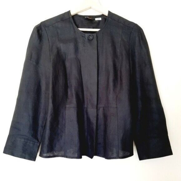 GRACE ELEMENTS 100% Linen Jacket Blazer Black Sz 8 - Picture 1 of 10